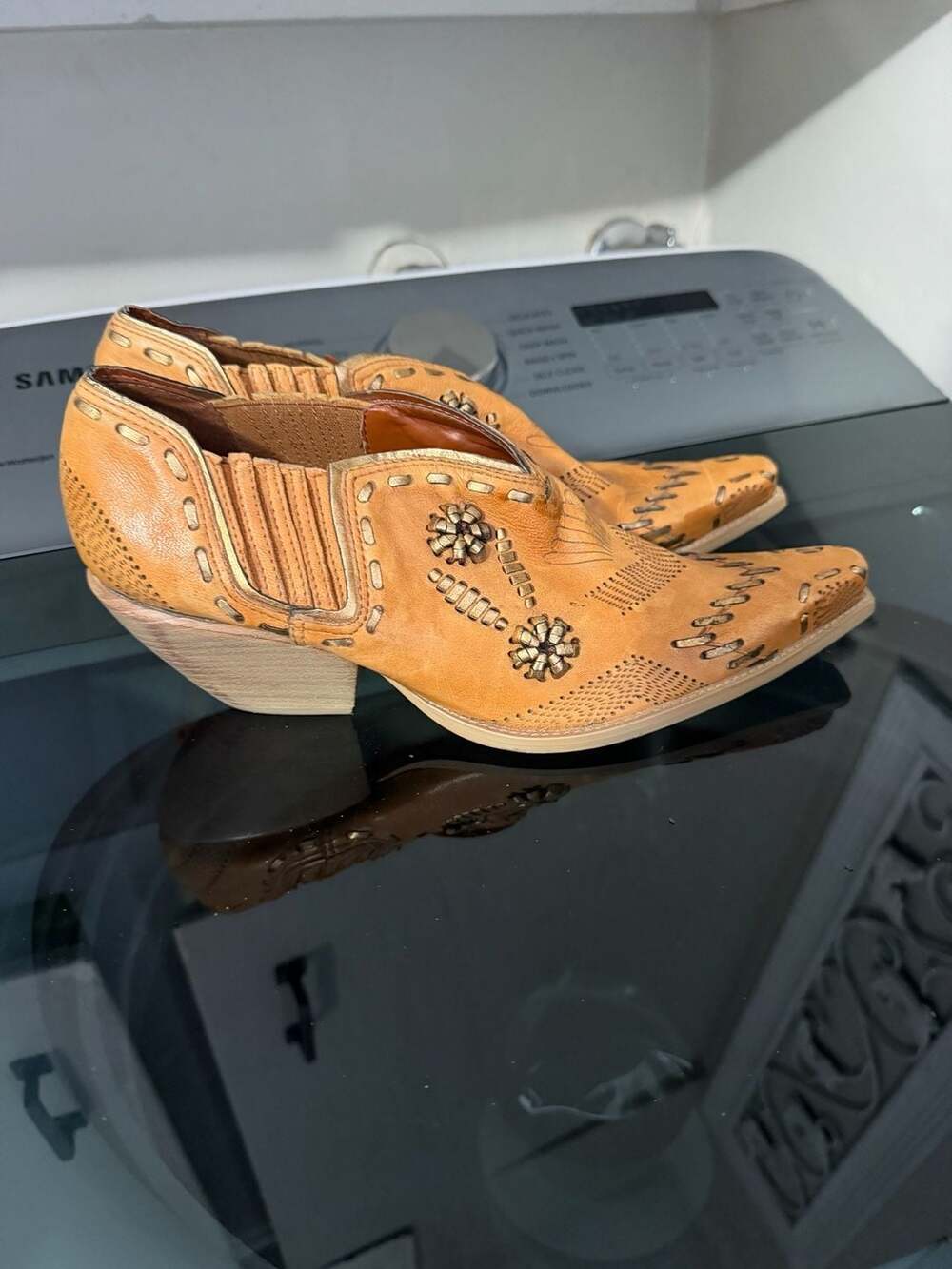 BCBGirls Western Ankle Boots Size 8B Tan Leather Booties